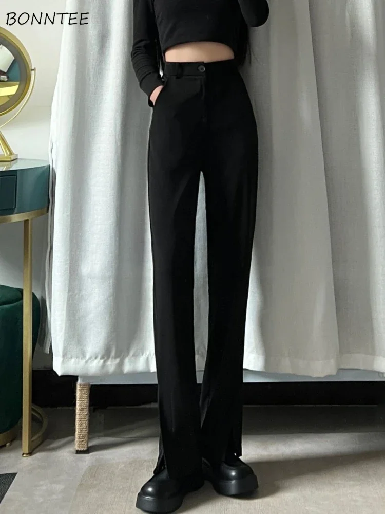 

Pants Women Office-look Spring Front-slit Design Feminine High Street BF Style Solid All-match Empire Leisure New Arrival Daily