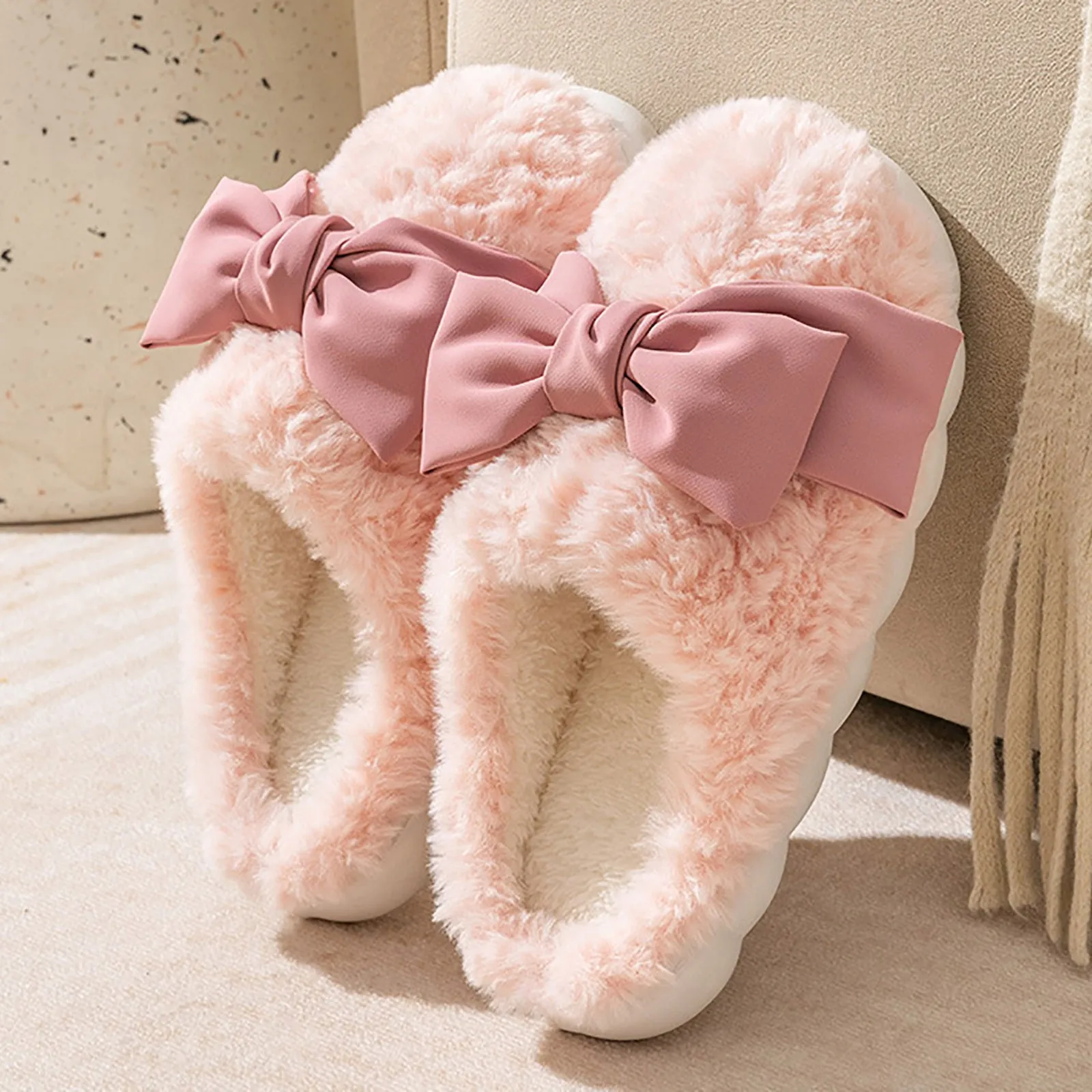 Women Slippers Cute Home Non Slip Cotton Slippers Indoor Slides Warm Comfort Flat Fur House Slippers Bedroom Funny Floor Shoes