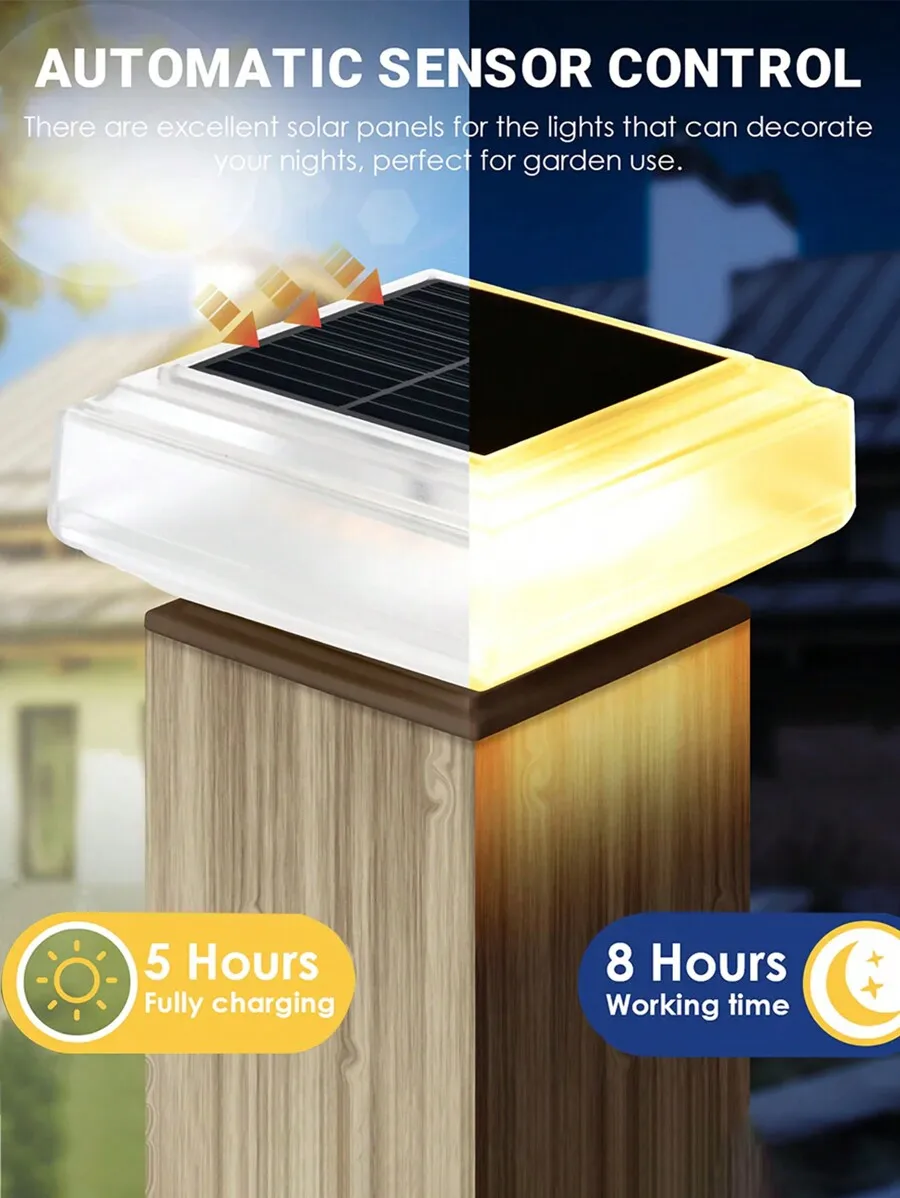 1 Piece Outdoor Solar Column Light, Modern Solar Column Cap Light, Led Fence Deck Column Light Landscape Lighting, Suitable for Garden Terrace Porch Courtyard Decoration