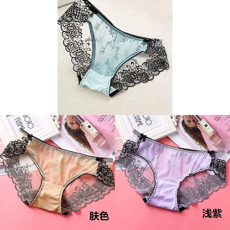 Lace Underwear Girls Sexy Thin Breathable Sexy Pants Low Waist Briefs Embroidered Large Size Shorts Cotton Crotch Panties Women