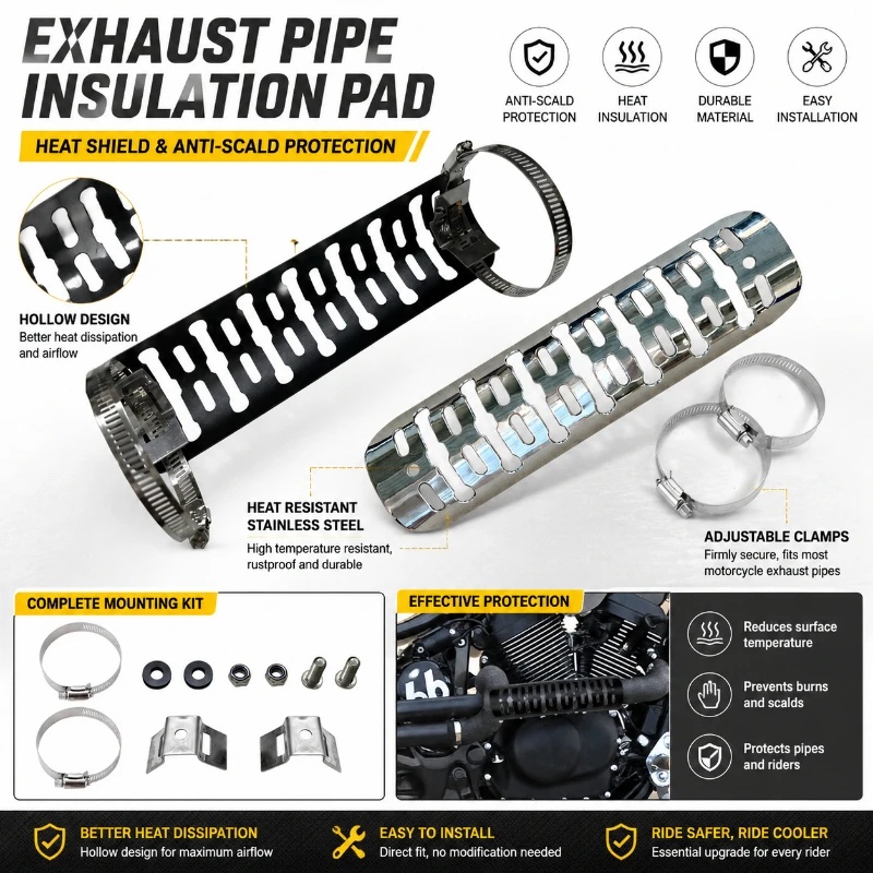 Universal Exhaust Pipe Heat Shield Anti-Burn Cover for Harley Chopper Bobber Cafe Racer