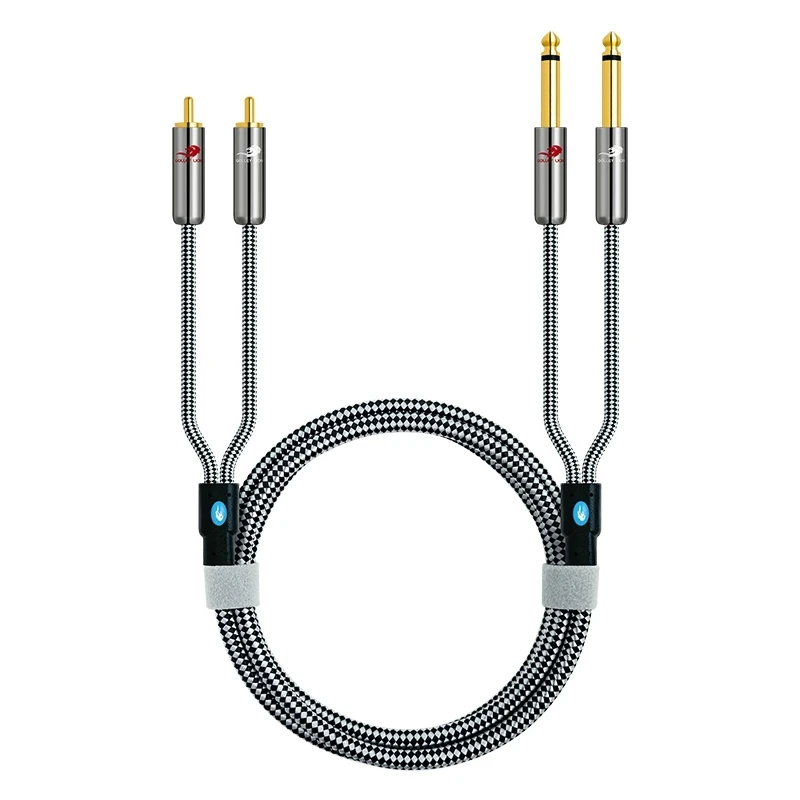 2 rca macho para duplo 6.35mm 1/4 ''ts mono macho cabo de áudio para amplificador misturador sistemas estéreo hi-fi alto-falante cabos blindados
