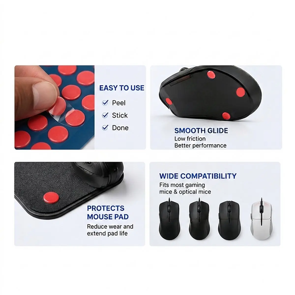 Universal Round PTFE Mouse Feet Skates Stickers Self-Adhesive Circular Mouse Feet Replacement DIY for Gaming Mouse A