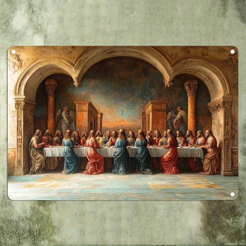 

Christian-inspired Aluminum Sign: Exquisite 2D Artwork of The Last Supper, Great for Spiritual Home Decor, 7.9x11.8"/11.8x17.7"
