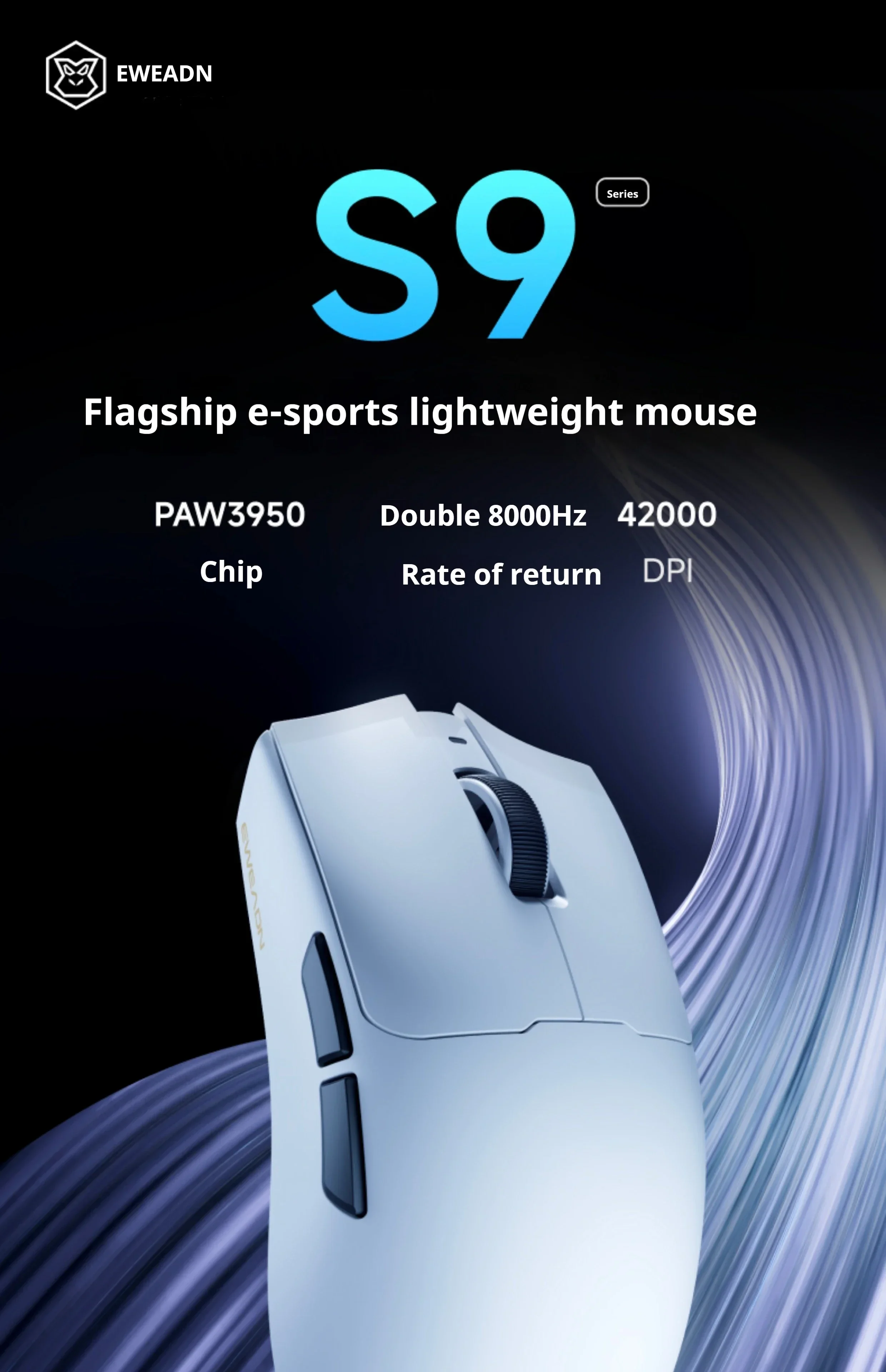EWEADN S9 Pro Ultra V2 Lightweight Wireless Gaming Mouse Tri-Mode