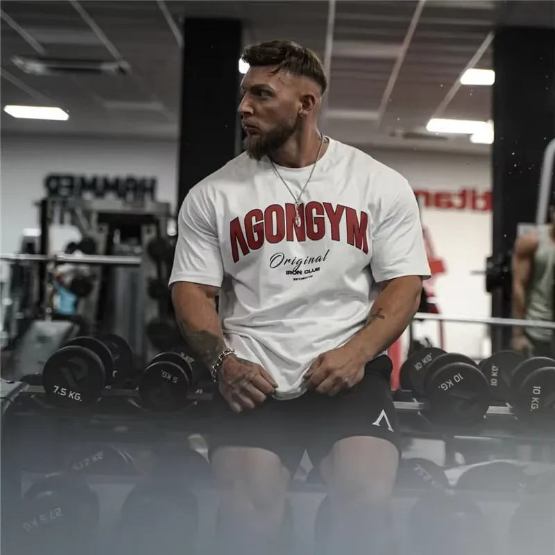 2026 New Men Oversized GYM T-shirt Plus Size Short Sleeve Tops Casual Fitness Sports Tees Summer Trendy Streetwear For Couples