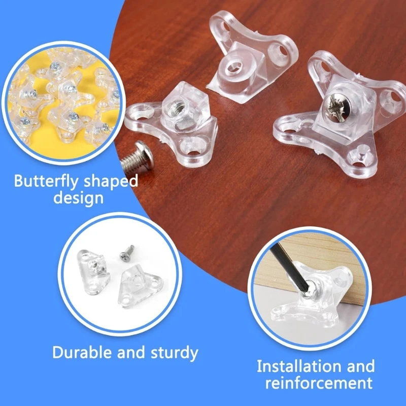 E5BE 20 Pcs Removable Butterfly Corner Code with Screwdriver & Screws Clear Corner Brace Right Angles Brackets Hardware