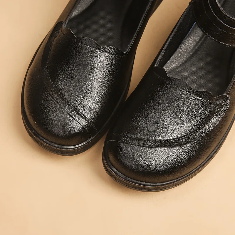 2024 Ballerina shoes middle age women 1980s retro mary jane flats black college student uniform shoes plus size 42 woman loafer