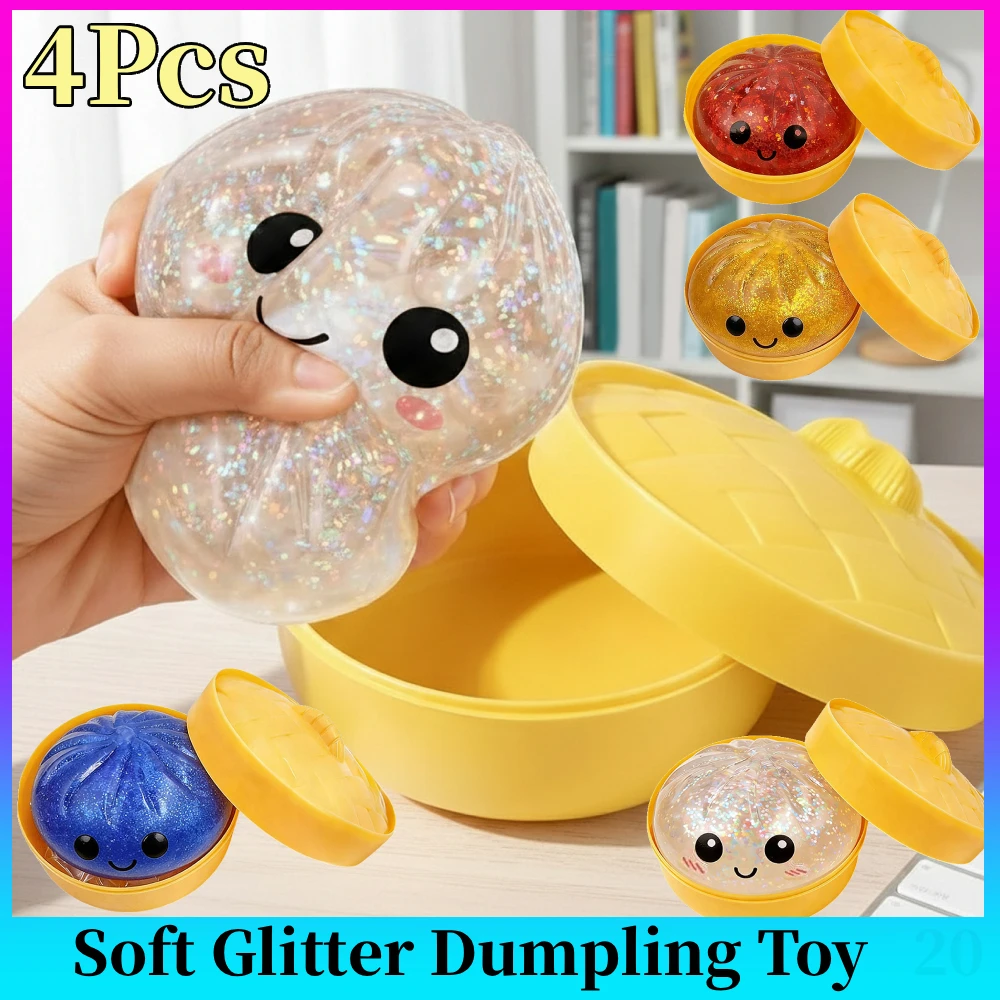 

4Pcs Glitter Dumpling, Glitter Dumpling Squishy Box Dumplings Squishy Anxiety Relief Fidget Soft Squeeze Decompression Dough