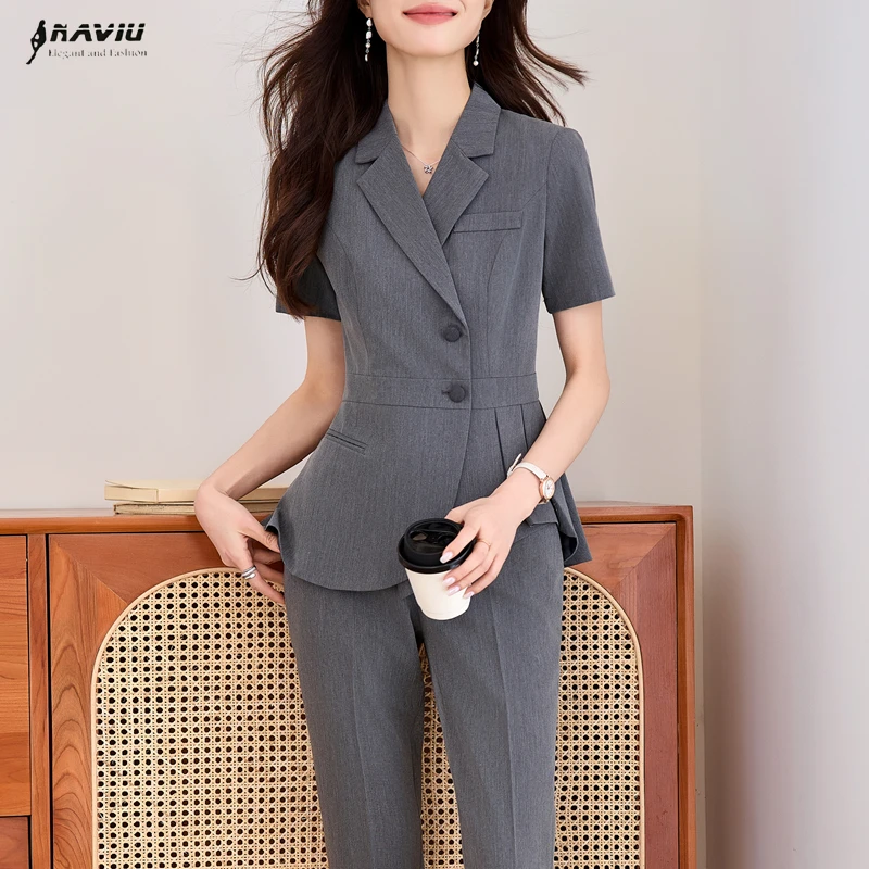 

NAVIU Elegant Women's Summer Suit Jewelry Store Manager Work Wear High End Commuting OL Professional Slim Blazer And Pants