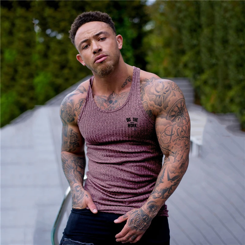 Mens Bodybuilding Tank top Gym Fitness Sleeveless Shirt Men\'s Knitted Big Cut-back Shirt Fashion Singlets Undershirt