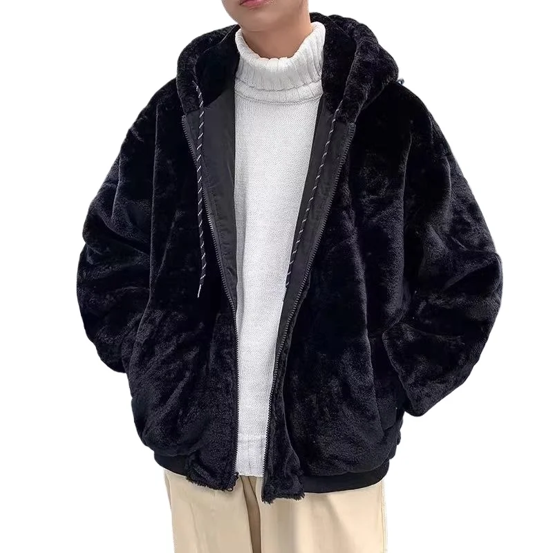 

Зимнее мужское бархатное хлопковое пальто из ягненка 2025, двустороннее утолщенное модное брендовое свободное пальто в гонконгском стиле и хлопковое пальто