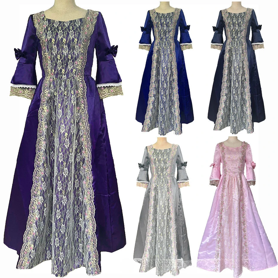 Palace Princess Queen Elegant Ball Party Formal Maxi Dress Medieval Lace Splicing Square Collar Renaissance Victorian Vestidos