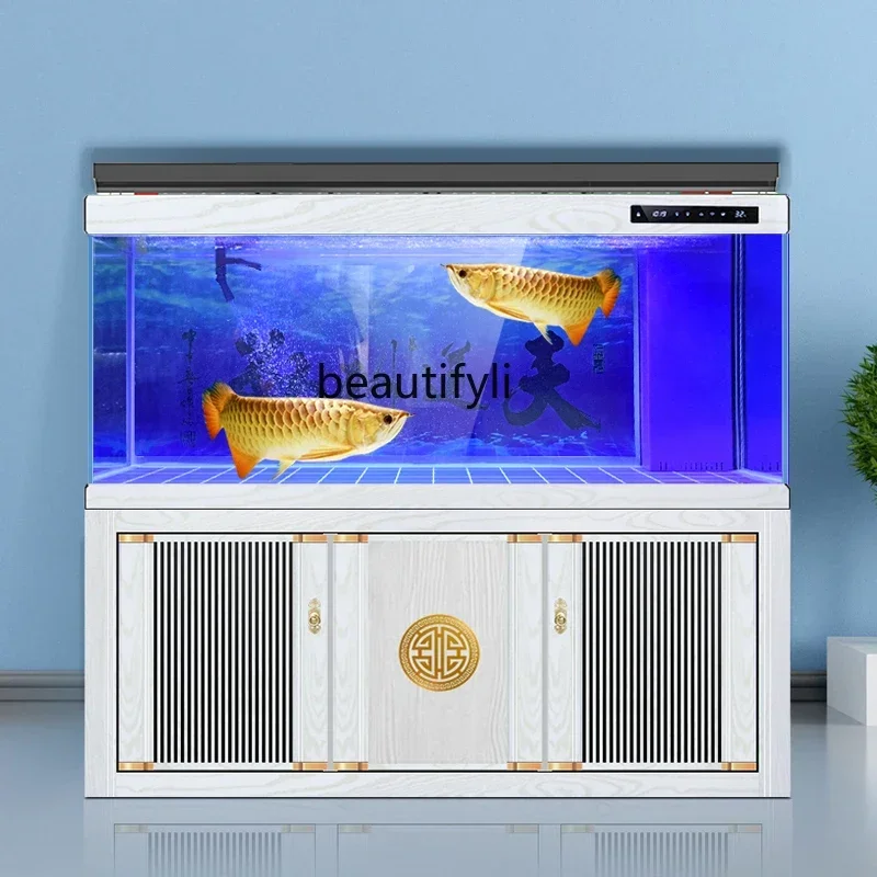 

cqyFish tank large Chinese living room office floor ultra-white partition bottom filter new