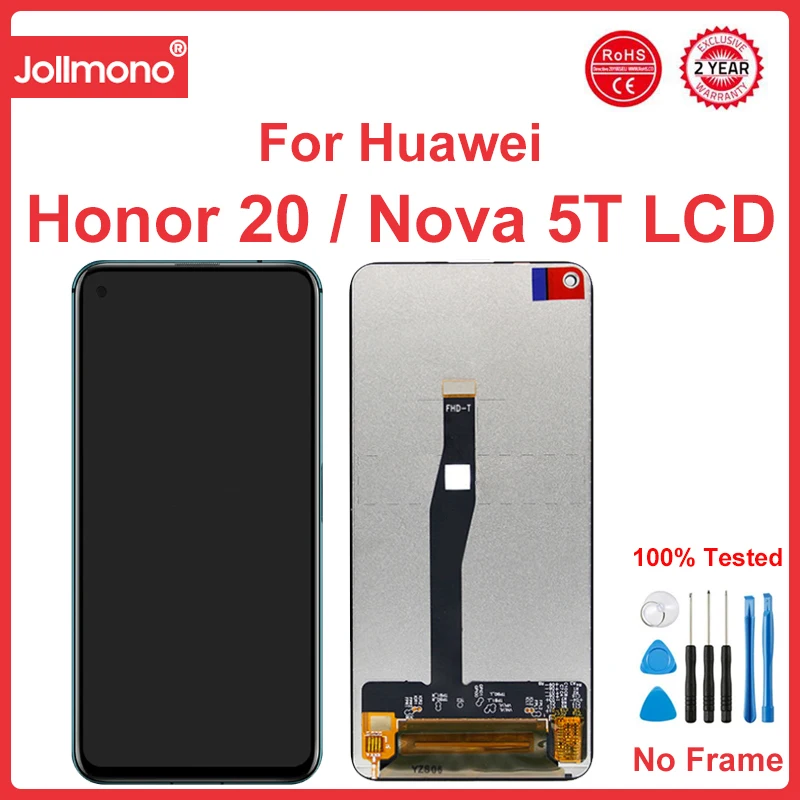 6.26''  Test For Honor 20 YAL-L21 LCD Display+Touch Screen Assembly Replace For Huawei Nova 5T Screen with frame