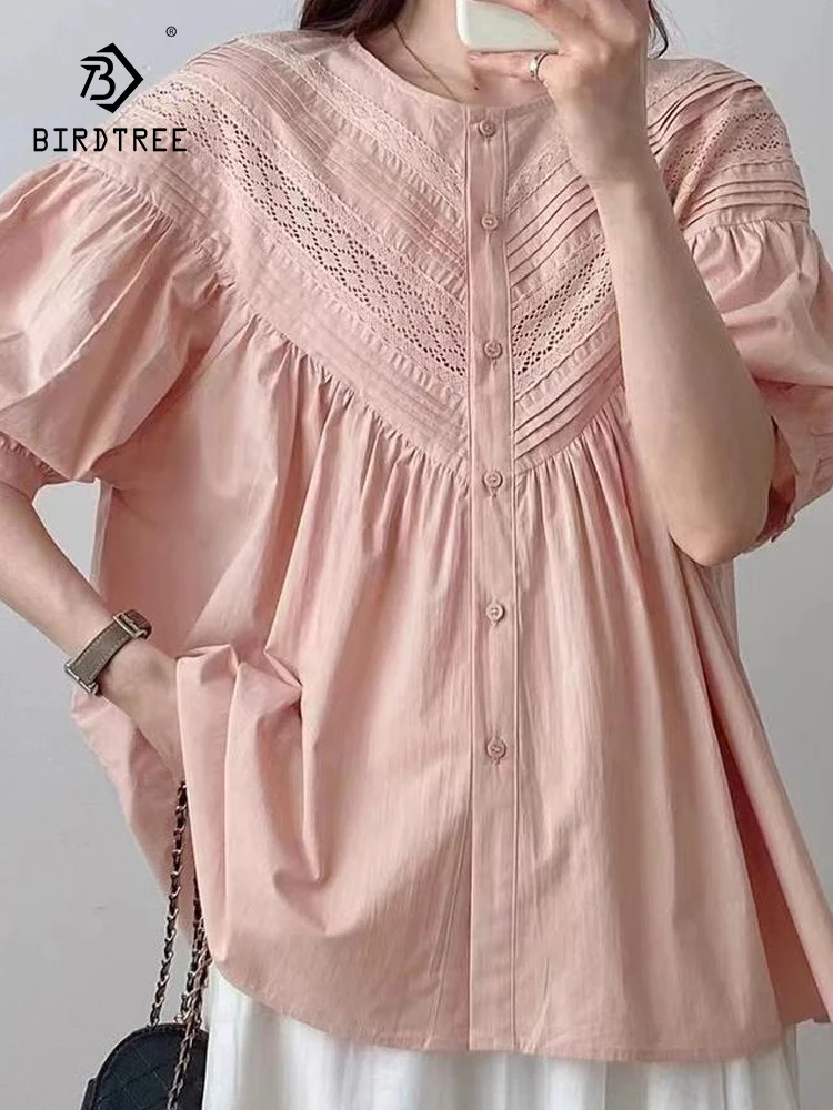 

New Summer Cotton Short Sleeve Shirt, Women O Neck Embroidery Tops, Mori Girl Casual OL Sweet Loose Blouses, 2024 Fall T47875QC