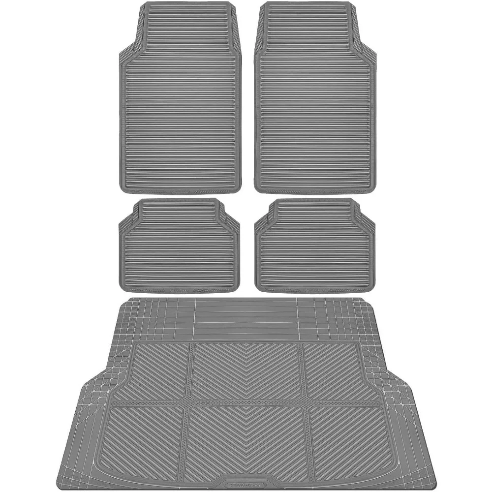

Gray All Weather Rubber Car Floor Mats Cargo Liners Waterproof Trim to Fit Most Vehicles Durable Anti Slip