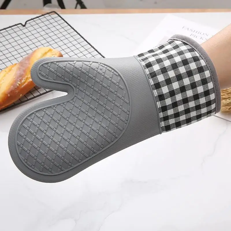 Heat Resistant Oven Gloves Food Grade Silicone Waterproof Oven Gloves Non-Slip Grip Kitchen Gloves Safe For Cooking Baking