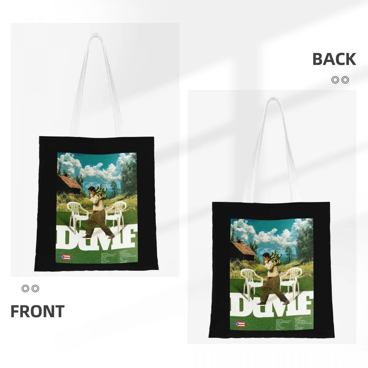 حقيبة حمل قماشية على الطراز القديم من Bad Bunny قابلة لإعادة الاستخدام وحقيبة بقالة ذات سعة كبيرة للجنسين حقائب سفر بورتوريكو