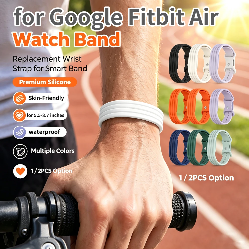 1/2PCS weiches Sport-Silikon-Uhrenarmband für Fitbit Air, mehrfarbig, verstellbar, atmungsaktiv, Ersatzarmband, schweißfest, Fitness