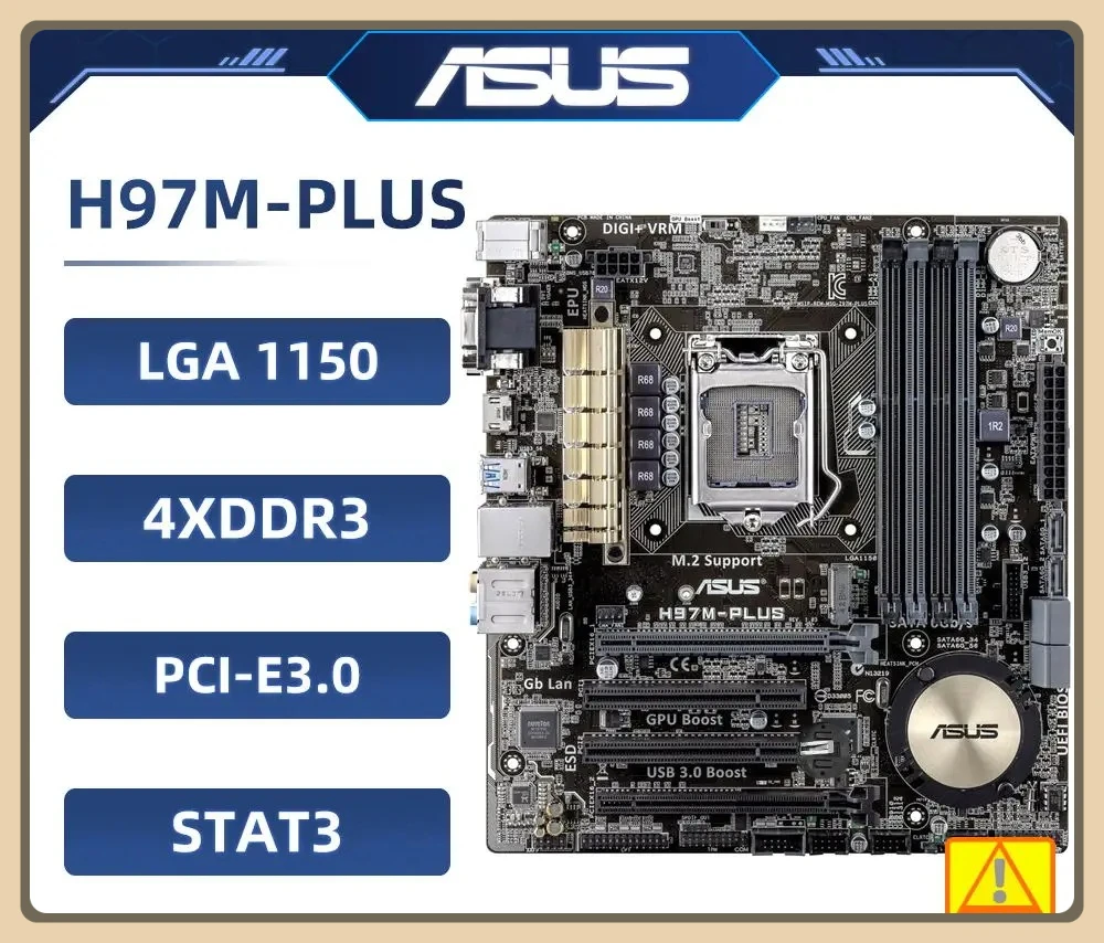 Used ASUS H97M-PLUS Motherboard LGA 1150  Intel H97 4×DDR3 32GB  PCI-E 3.0 M.2 USB3.0 Micro ATX support Core i3-4150 i7-4770 cpu