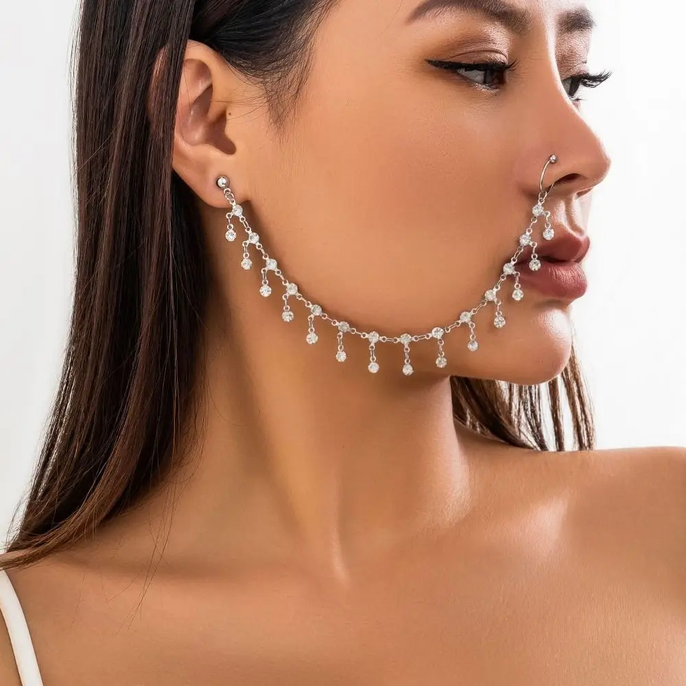 Accesorios para danza del vientre, pendiente con anillo para la nariz, joyería para el cuerpo, Piercing falso para la narina, Clip para la nariz, anillos plateados y dorados