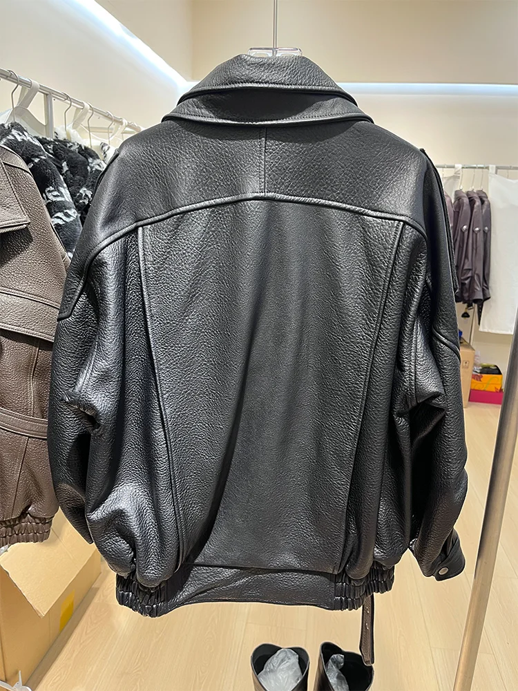 سترة نسائية من جلد الغنم الطبيعي الحقيقي الطبيعي ملابس خروج نسائية سترة من الجلد سترة منفوخة