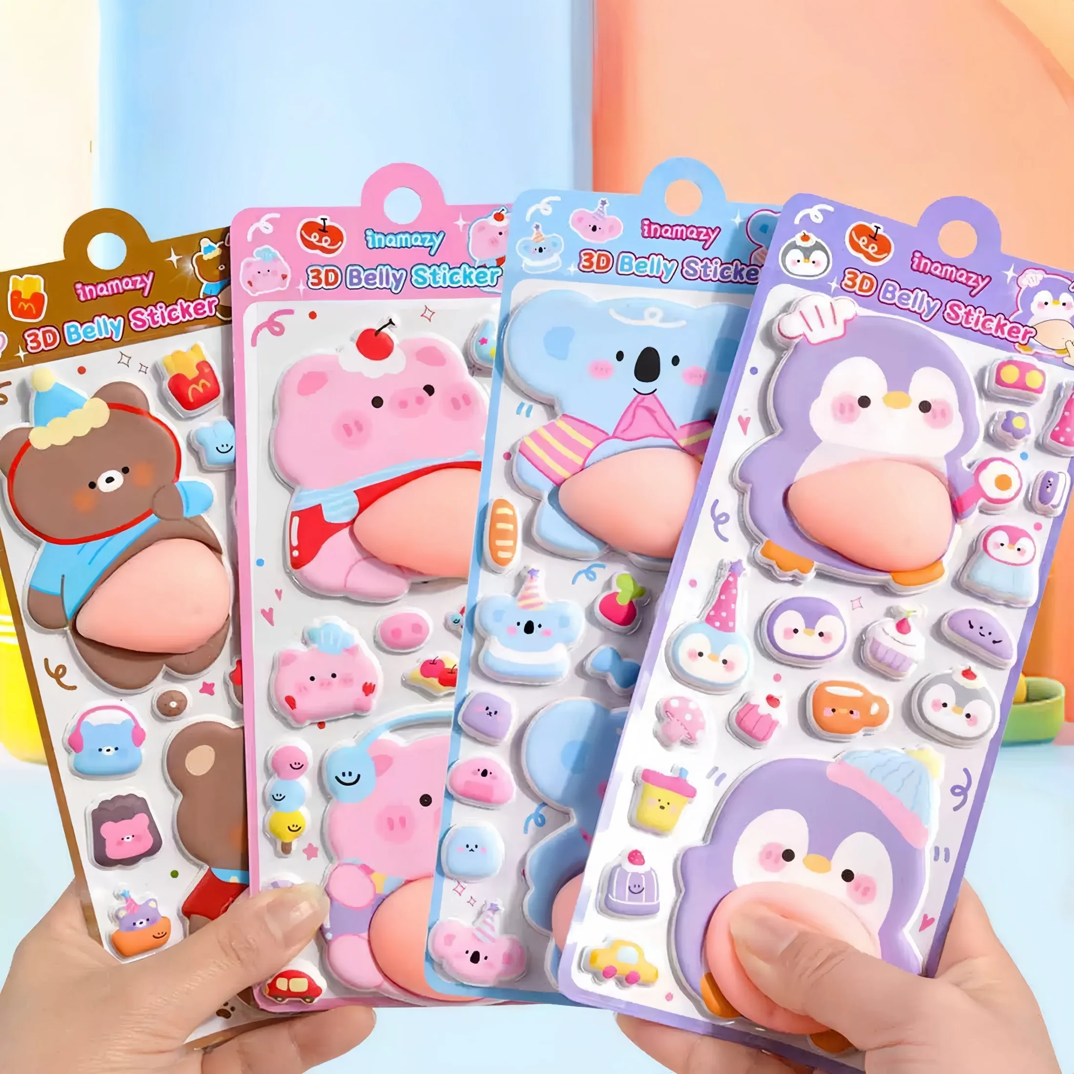 Chubby Realistic Belly Stickers, 3D Cute Cartoon Animals Stress-Relief Squeeze Toys DIY Decorative Stickers