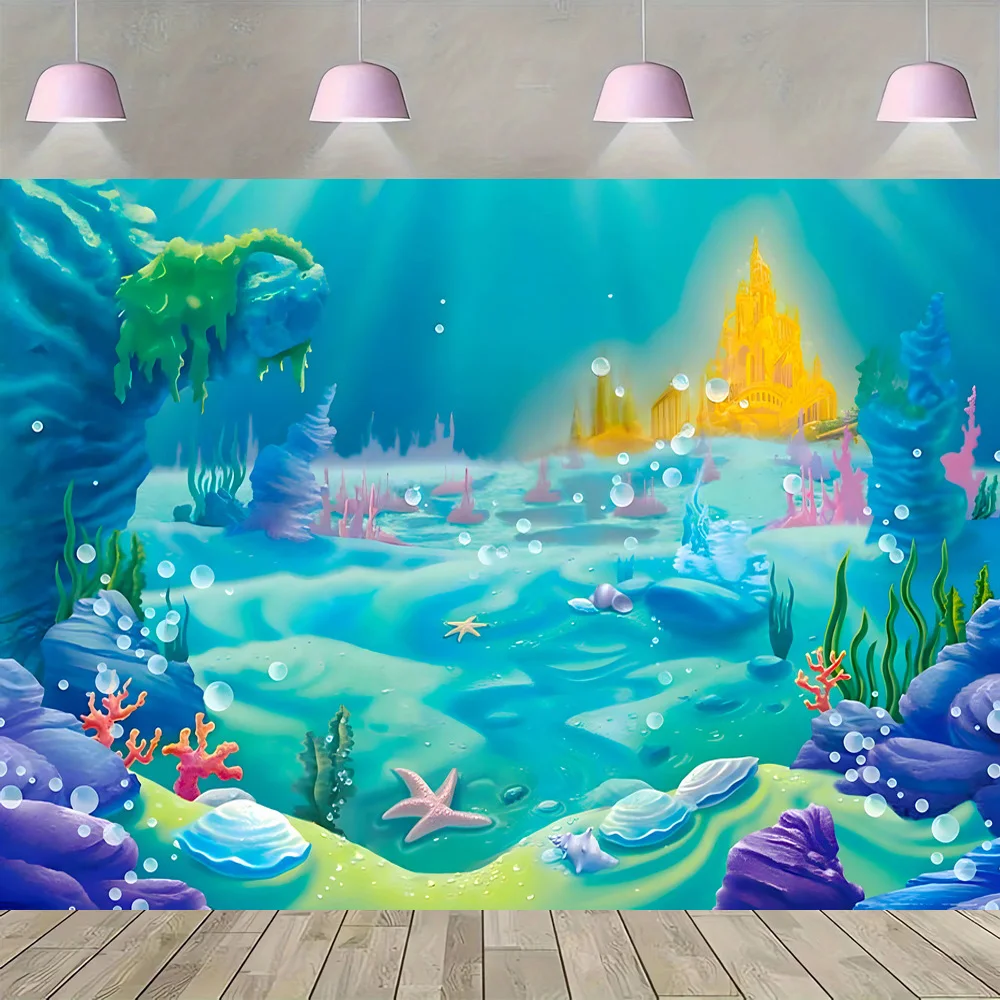 Under the sea backdrop for photography mermaid princess birthday party background castle kids girl theme birthday photo backdrop