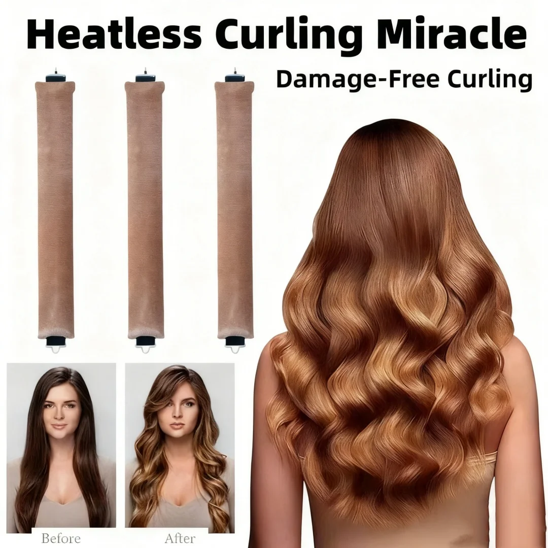 

282-New Foam Heatless Curling Rods (3-Piece Set) – Curling Miracle with Hooks & Wire Core for Big Waves