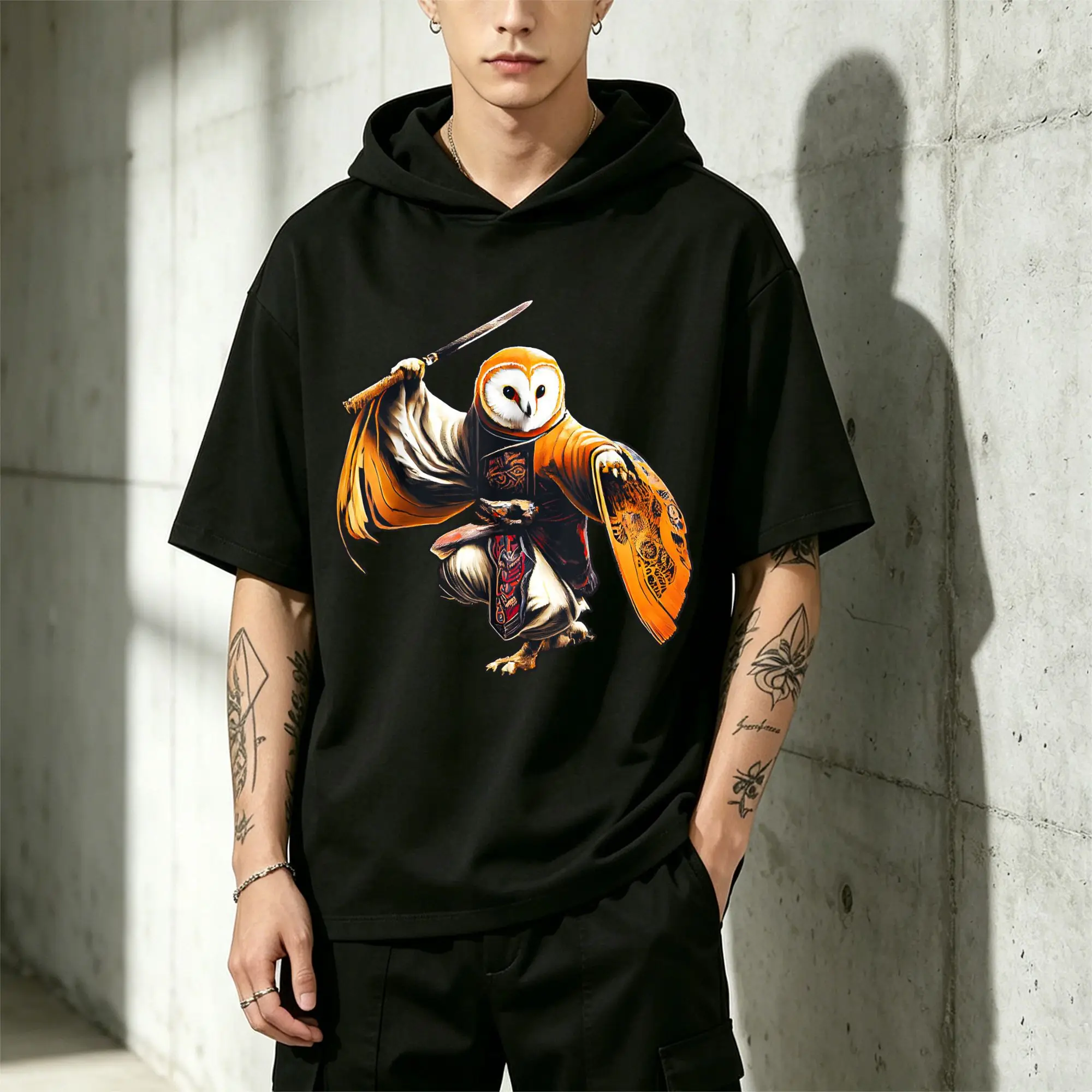Manfinity Dauomo Men's Wise Warrior Owl Knight T-Shirt Casual and Comfortable
