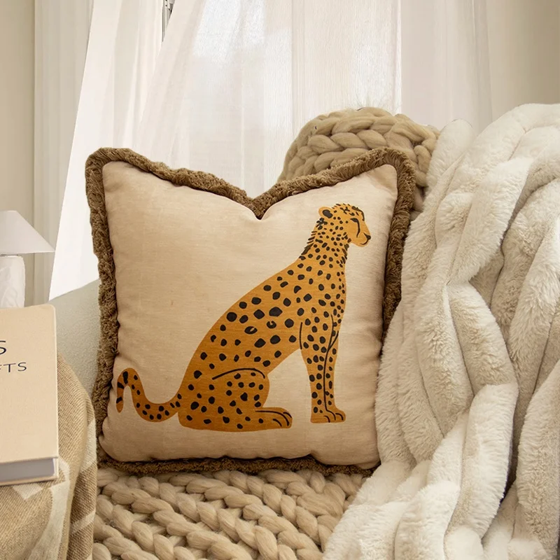 Yellow Leopard Pillow French Style Cushion Case Luxury Animal Decorative Pillow Cover For Sofa Chair Home Decorations