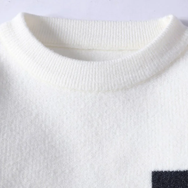 men's autumn winter long sleeves knit sweater round neck new model patch keep warm pullover leisure fashion youth men's clothing