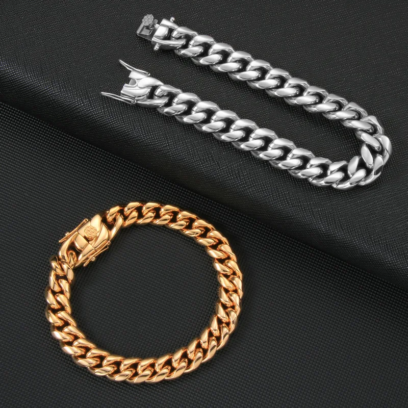 10MM 316L Titanium Steel Golden Dragon Head Buckle Cuban Chain Bracelet For Men Fashion Hip Hop Rock Jewelry Christmas Gift