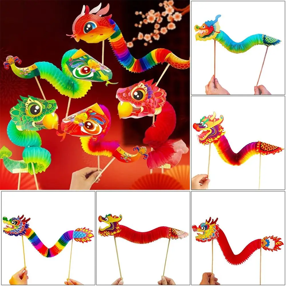 Nowy zestaw DIY: Smoczy rękodzieło 3D z papieru, Chiński Nowy Rok, Chiński taniec smoka, zabawki dla dzieci, trójwymiarowy kwiat do rozciągania.
