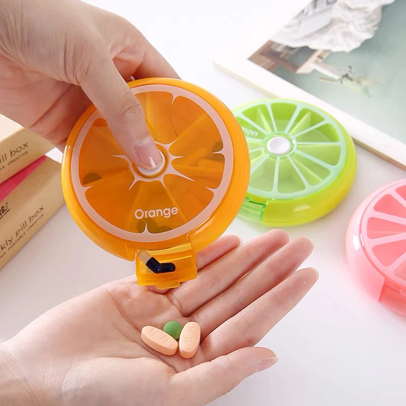 Seven-Grid Rotating Transparent Medicine Box for One Week-Round Portable Medicine Box Food-Grade Storage Pills-Fitness Pills Box