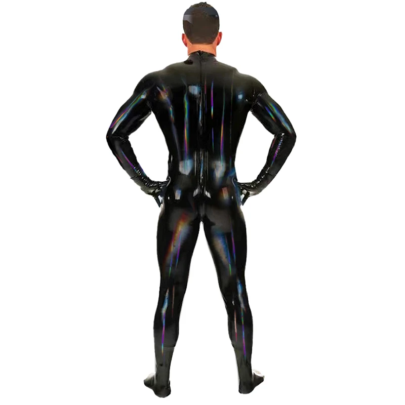 Mens Sexy PVC Leather Catsuit Latex Full Zentai Tight Catsuit Jumpsuit Zipper Open Crotch Wet Look Bodysuit Pole Dance Clubwear