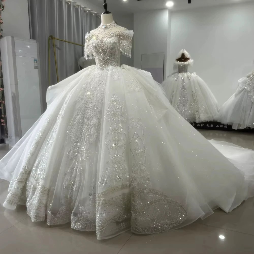 Vestidos Novias Boda Sweetheart fuera del hombro con cordones en la espalda vestido de Novia rebordear lentejuelas bordado vestido de fiesta vestido de Novia