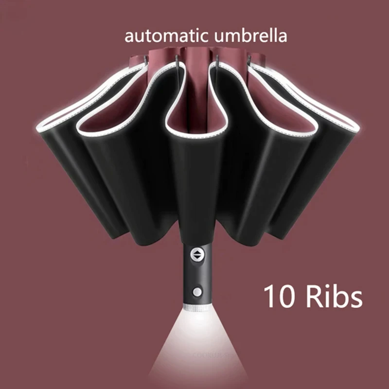

Fully Automatic UV Umbrella with LED Flashlight Reflective Stripe Reverse Large Umbrellas for Rain Sun Heat Insulation