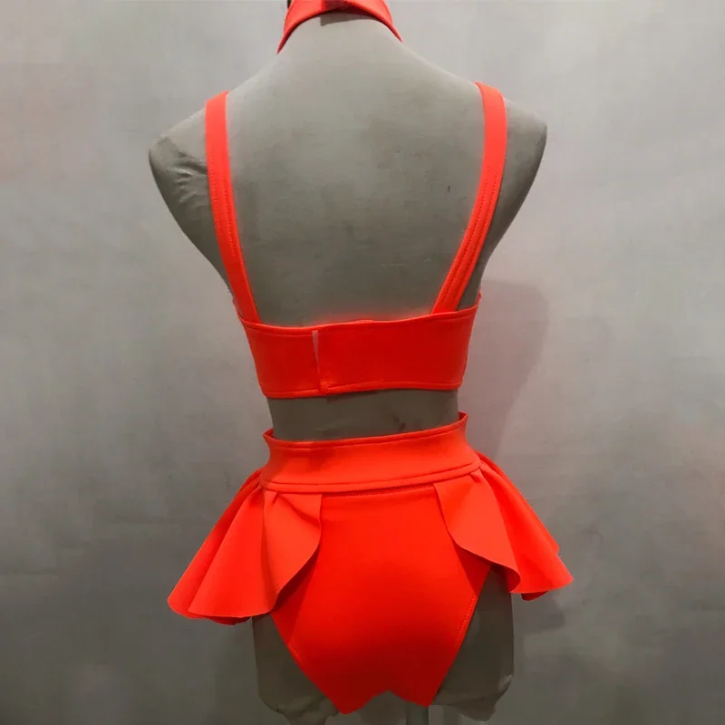 Nowy Seksowny Strój Tancerki Gogo Fluorescencyjny Pomarańczowy Bikini Damski Zestaw do Tańca Jazzowego na Scenę, do Klubu Nocnego, dla DJ-a