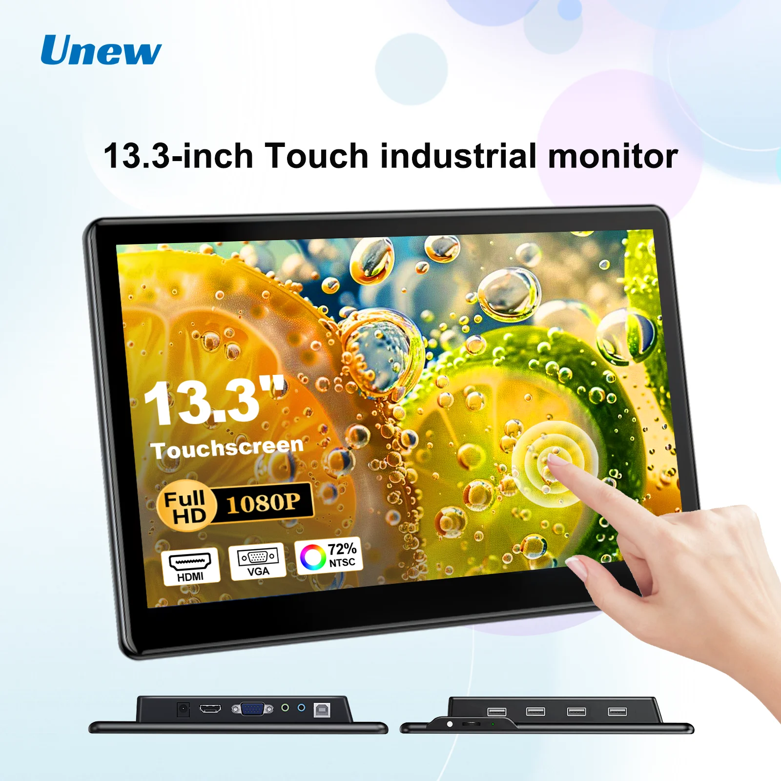 13.3 inch Touch Screen Monitor FHD 1920X1080 Suitable for Phone Laptop Inside Speaker Compatible with HDMI VGA USB Type-C