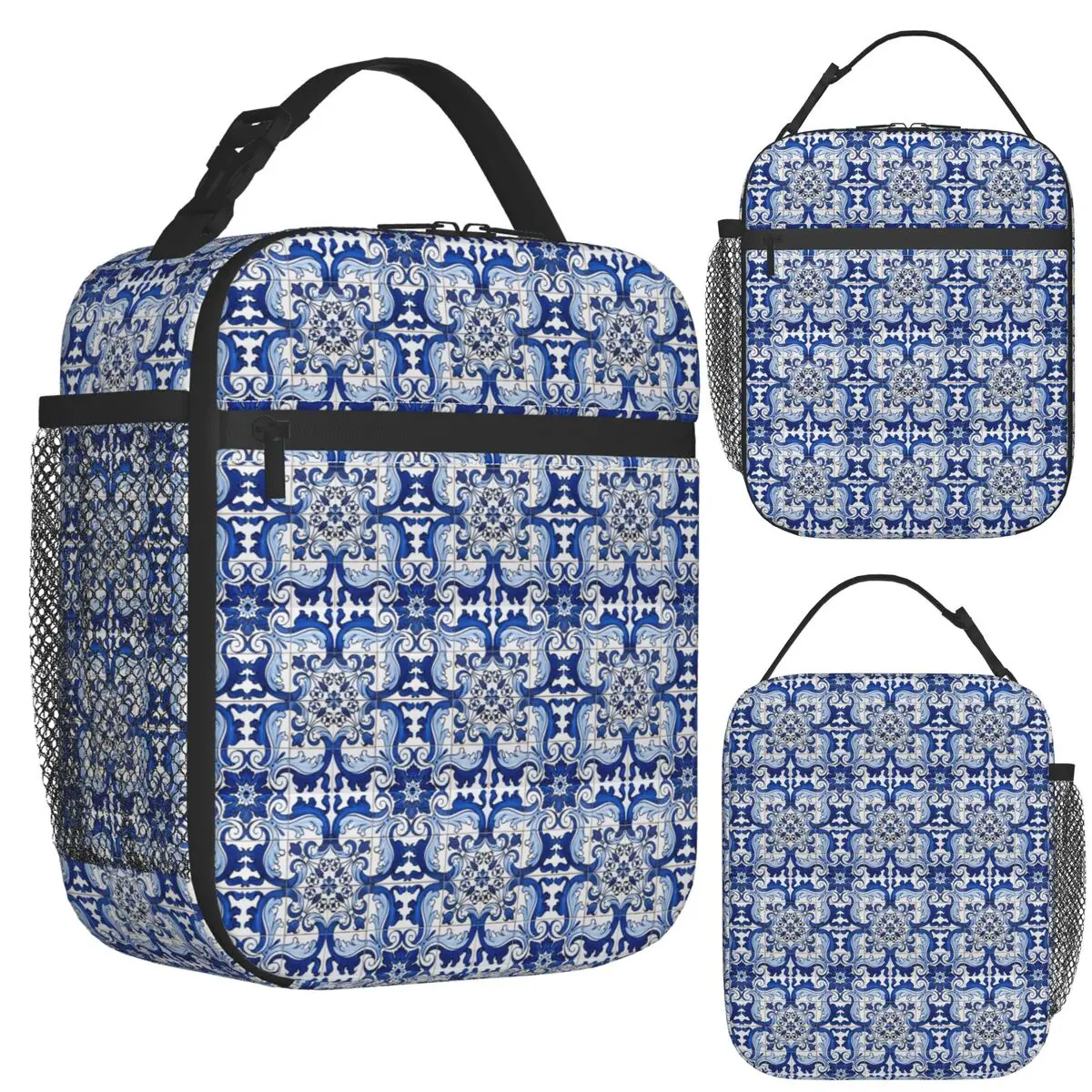 

Антикварная классическая плитка Lisbon Blue Azulejo с цветочным узором, изолированная сумка для обеда для женщин, коробки для хранения еды, термосумка для ланча