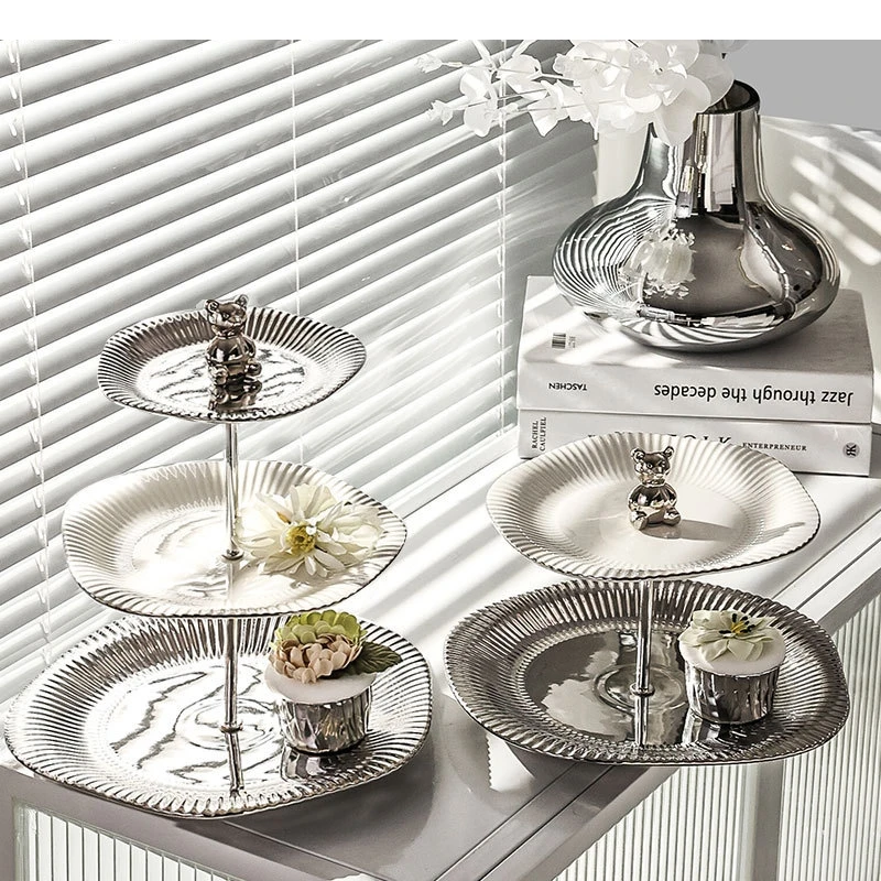 2/3 Layer Ceramic Fruit Plate Afternoon Tea Snack Candy Wedding Birthday Party Dessert Cake Display Stand Home Tableware
