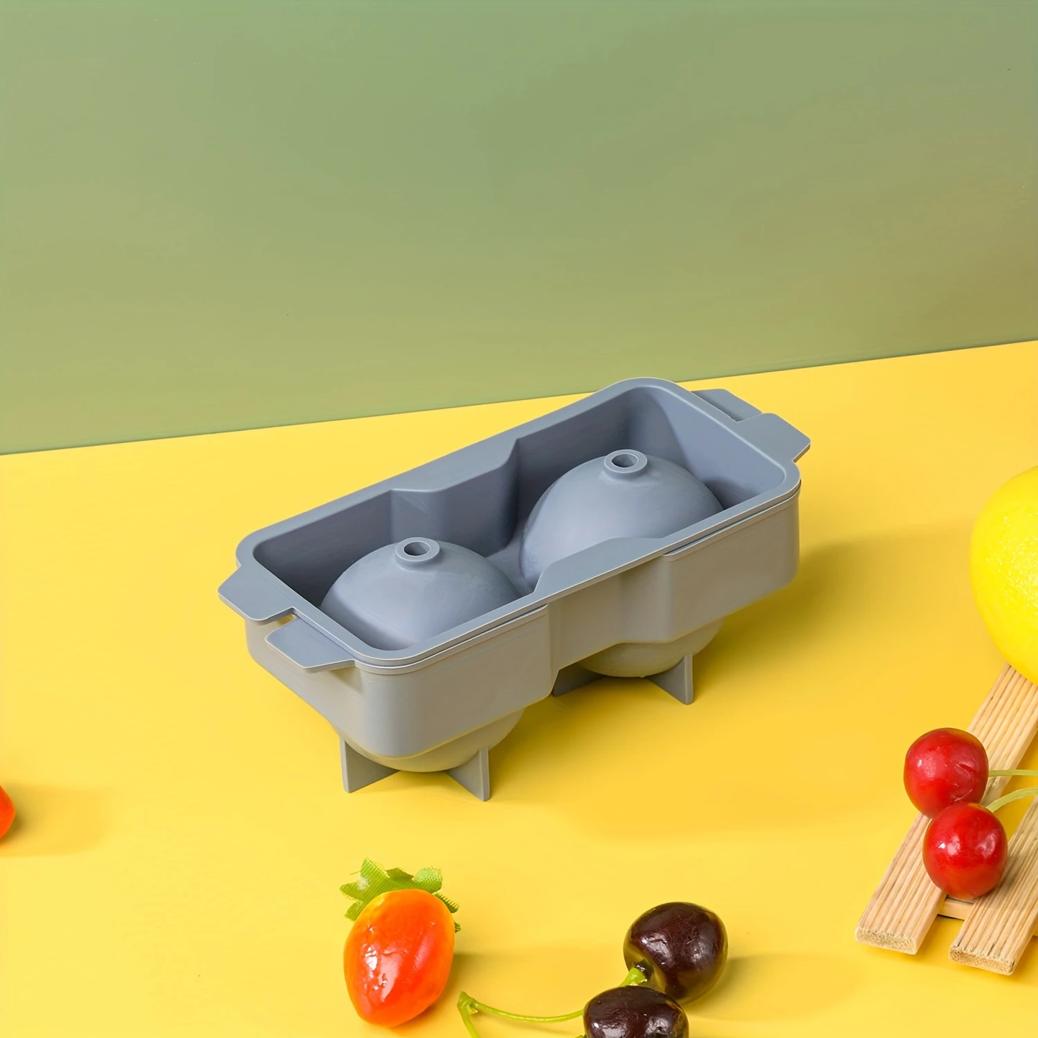 1PC 2구 실리콘 볼 아이스 큐브 몰드, 주방용 쌓을 수 있는 슬로우 멜트 DIY 아이스 볼, 둥근 젤리 만들기 몰드, 칵테일용, 위스키용