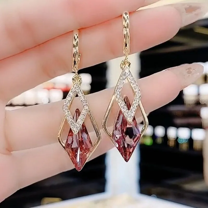 925 Silver Needle Korean Fashion Purple Crystal Earrings For Women Jewelry 2026 Trending New Women's Zircon Drop Earrings A303