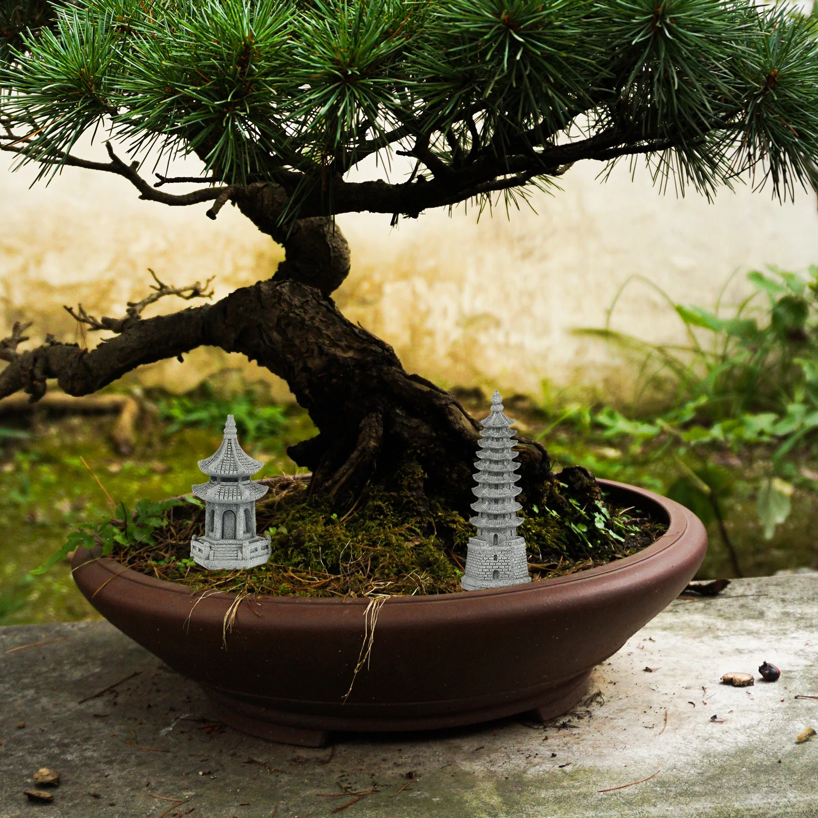 

2Pcs Durable Garden Tower Figurines Simulation Landscape Sculptures Bonsai Ornament Flowerpot Decoration Indoor Outdoor Use