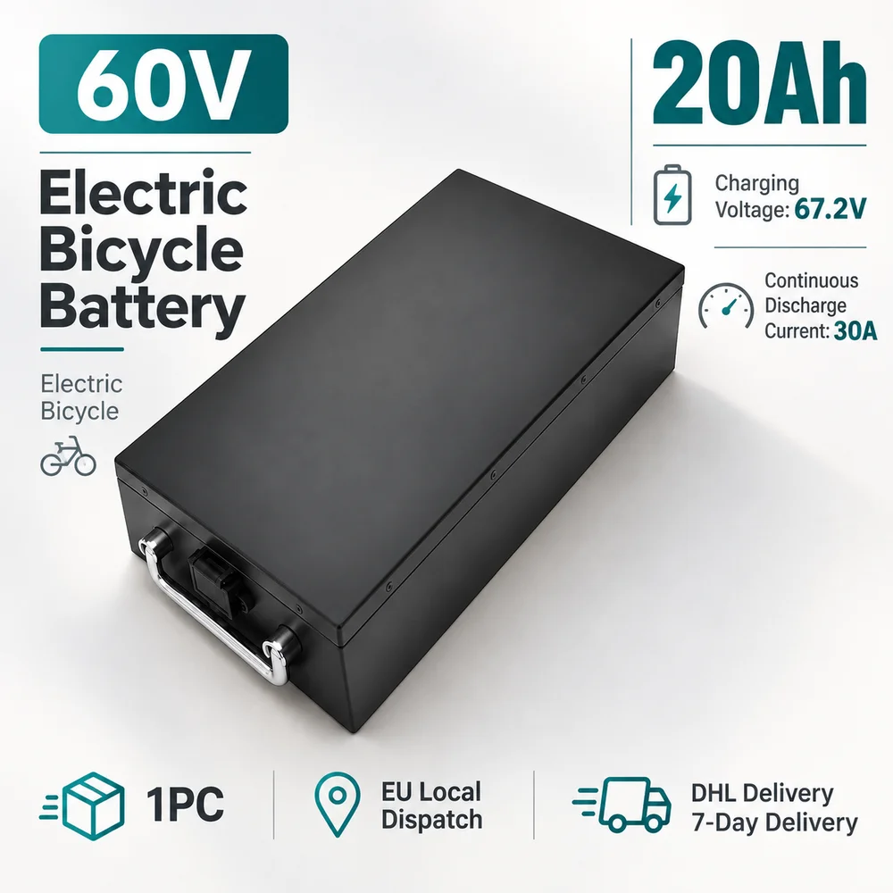 Image of 60V Elektrofahrrad-Akku 20Ah 30Ah 40Ah Harley 60V Typ B Unmarkierte wiederaufladbare Ersatzbatterie 360 × 245 × 90mm mit 67,2V Ladespannung