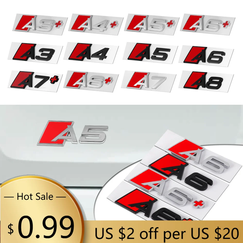 

Hub Caps 3D ABS Car Body Rear Trunk Stickers A3 A4 A5 A6 A7 A8 Emblem For Audi Sline TT RS7 A6L RS3 RS4 Auto Tail Badge Replacem