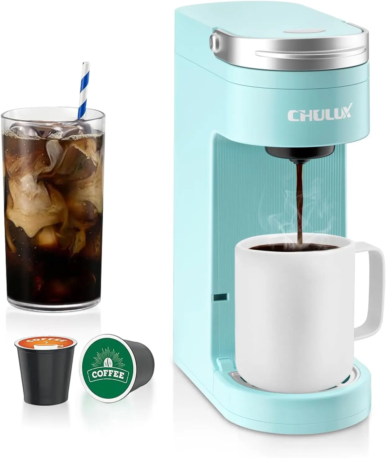 

Slim Single Serve Coffee Maker, Lightweight K-pod Machine for Travel & Home, Cyan