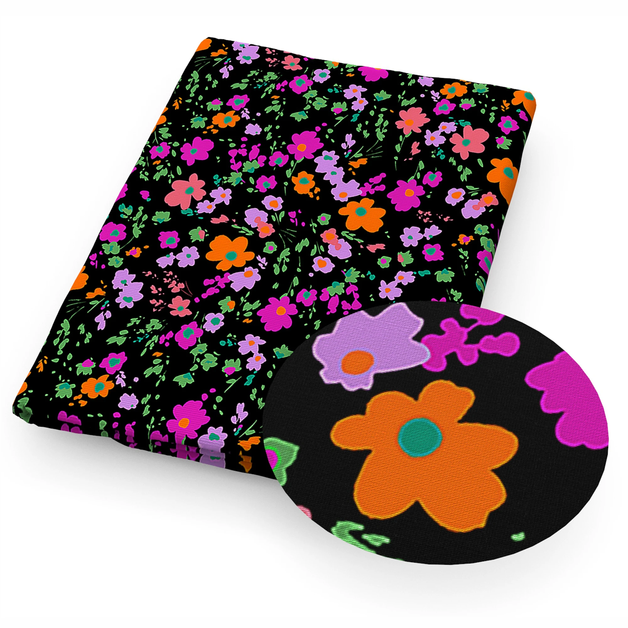 Black Series Blossom Flowers Florals Printed Polyester Pure Cotton Material Patchwork Tissue Sewing Quilting Fabrics Needlework
